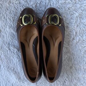 Brown Leather Buckle Ballet Flats by Nurture